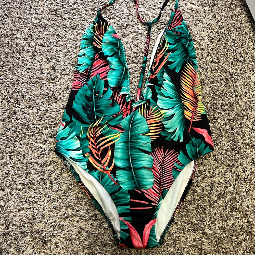 One piece multi color swimsuit.